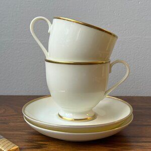 Gorham Masterpiece Gold Collection 720 Set 2 Teacup & 2 Saucers Ivory